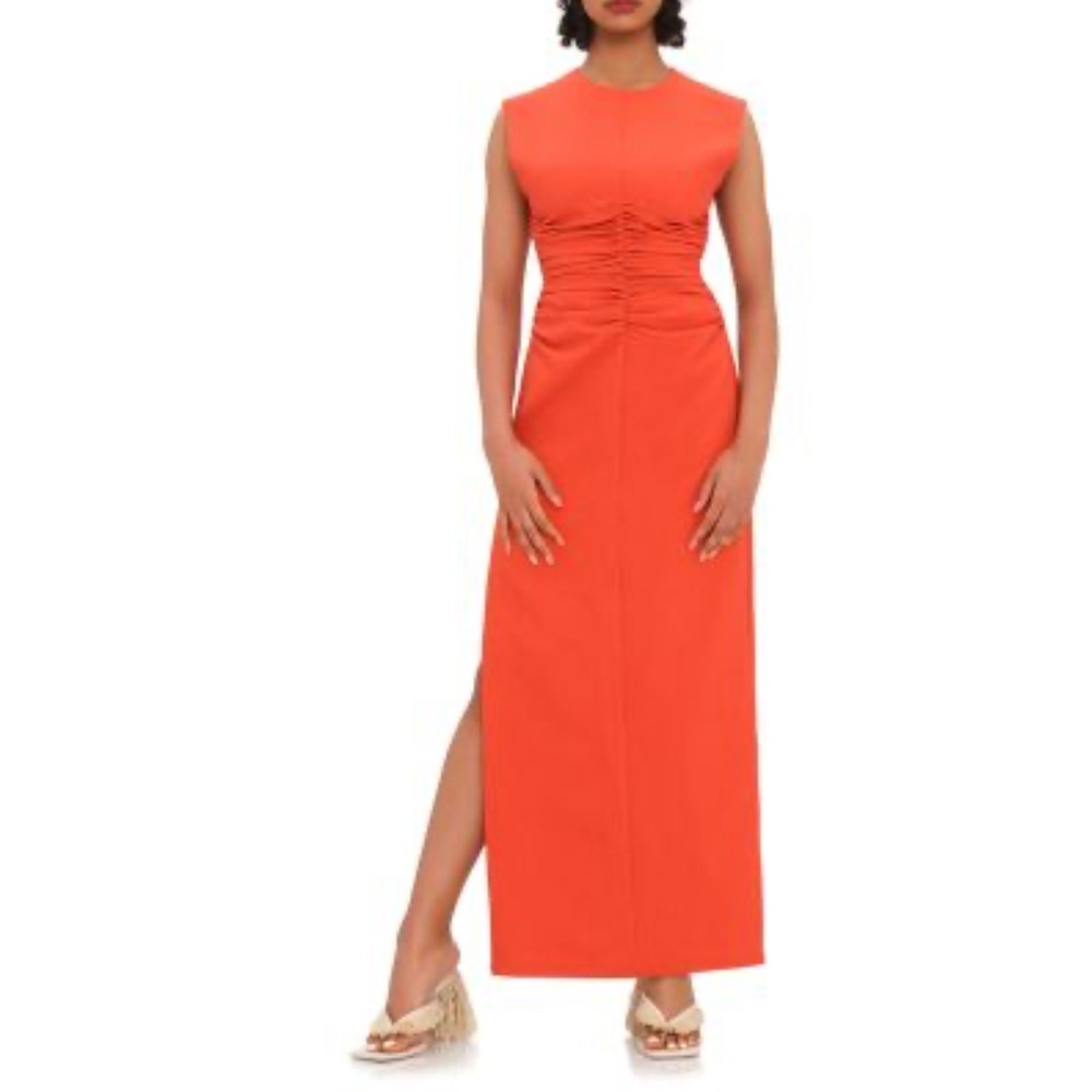 NWT Andrea Iyamah Sunset Orange Sleeveless Ruched Midi Dress Size S